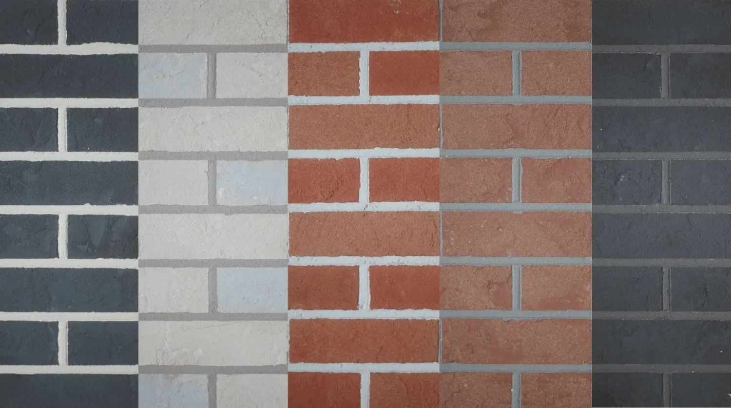 Brick and brick-mesh finish colour options in charcoal, buff white, red and brown