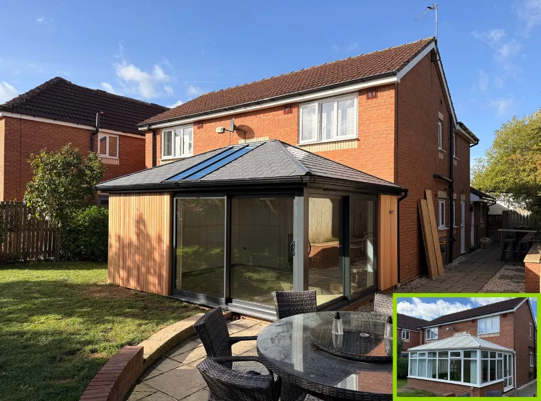 Conservatory with a lightweight tiled warm roof