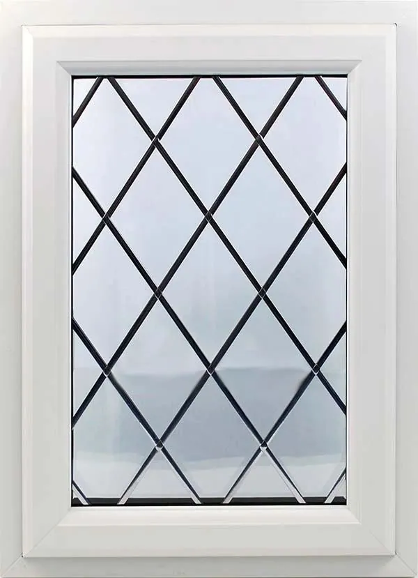 Diamond leaded detailing in a white window frame